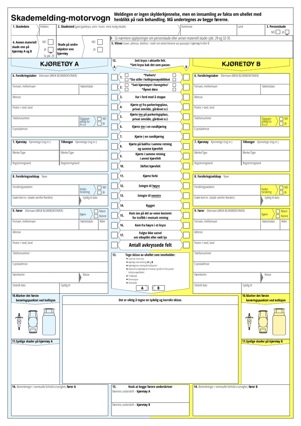 Offisielt europeisk skademeldingsskjema (EA-skjema)